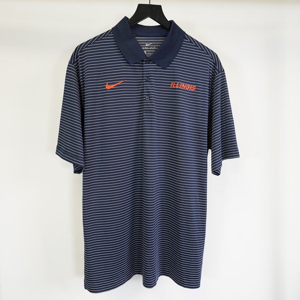 Nike Dri-Fit University of Illinois Illini Striped Polo Shirt Men's XL Blue Golf